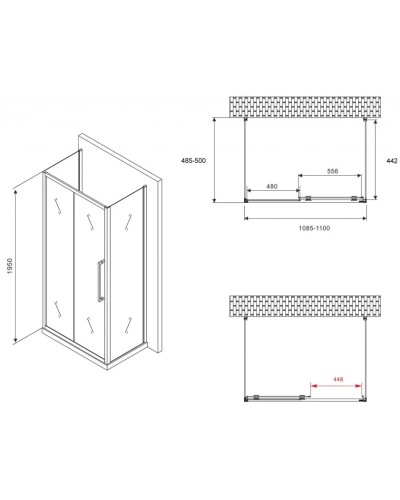 Душевой уголок 110х50 см Abber Schwarzer Diamant AG30110BH-S50B-S50B прозрачное