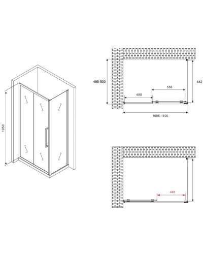 Душевой уголок 110х50 см Abber Schwarzer Diamant AG30110H-S50 прозрачное