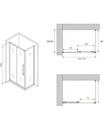 Душевой уголок 110х60 см Abber Schwarzer Diamant AG30110H-S60 прозрачное