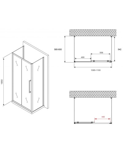 Душевой уголок 110х60 см Abber Schwarzer Diamant AG30110H-S60-S60 прозрачное