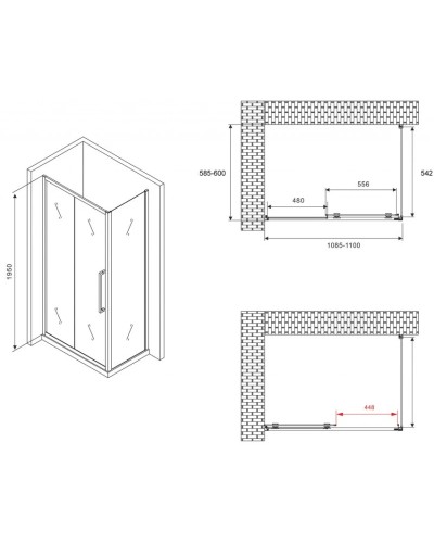Душевой уголок 110х60 см Abber Schwarzer Diamant AG30110MH-S60M матовое