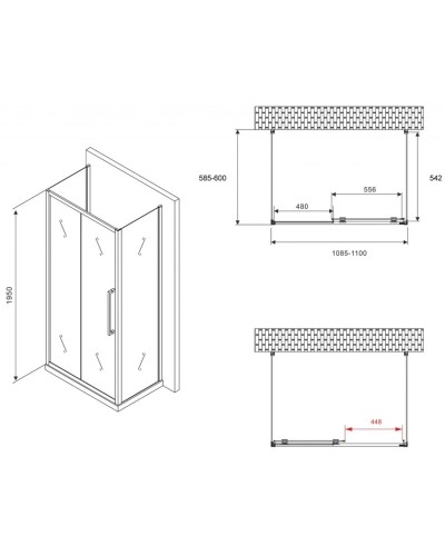 Душевой уголок 110х60 см Abber Schwarzer Diamant AG30110MH-S60M-S60M матовое