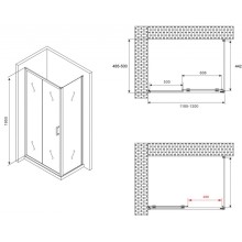 Душевой уголок 120х50 см Abber Schwarzer Diamant AG30120B-S50B прозрачное