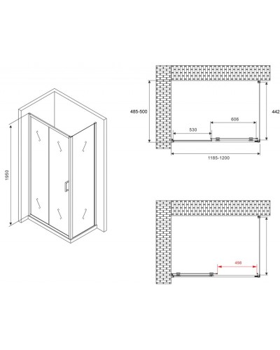 Душевой уголок 120х50 см Abber Schwarzer Diamant AG30120B-S50B прозрачное