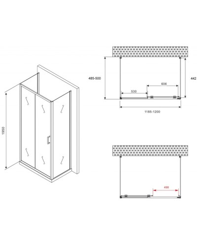 Душевой уголок 120х50 см Abber Schwarzer Diamant AG30120B-S50B-S50B прозрачное