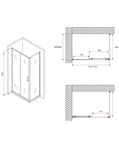 Душевой уголок 120х60 см Abber Schwarzer Diamant AG30120B-S60B прозрачное
