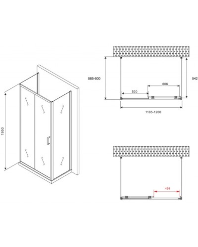 Душевой уголок 120х60 см Abber Schwarzer Diamant AG30120B-S60B-S60B прозрачное