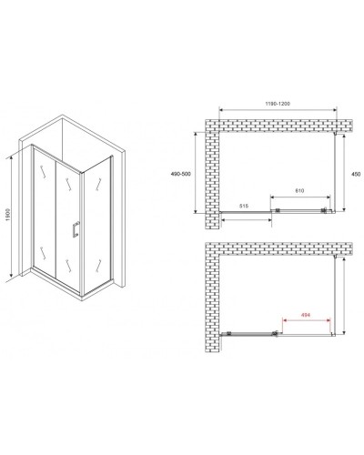 Душевой уголок 120х50 см Abber Schwarzer Diamant AG30120B5-S50B5 прозрачное
