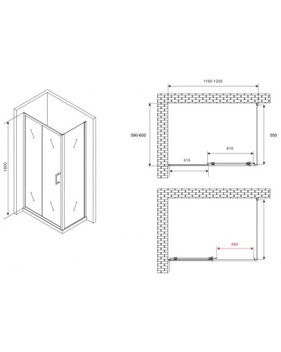 Душевой уголок 120х60 см Abber Schwarzer Diamant AG30120B5-S60B5 прозрачное