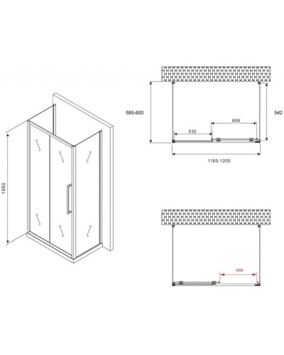 Душевой уголок 120х60 см Abber Schwarzer Diamant AG30120BH-S60B-S60B прозрачное