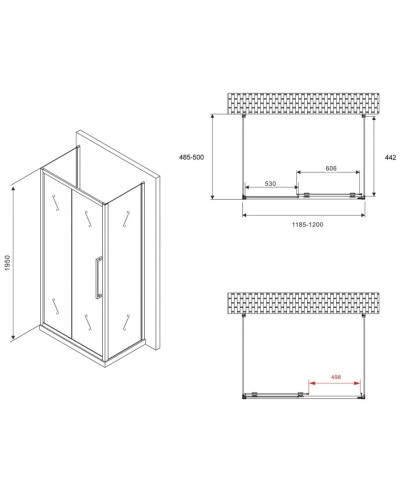 Душевой уголок 120х50 см Abber Schwarzer Diamant AG30120H-S50-S50 прозрачное