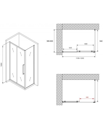 Душевой уголок 120х60 см Abber Schwarzer Diamant AG30120MH-S60M матовое