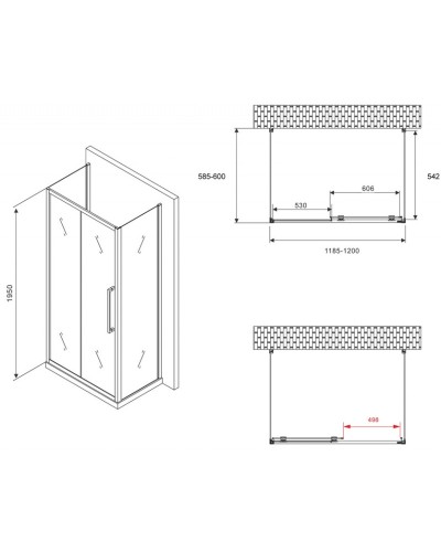 Душевой уголок 120х60 см Abber Schwarzer Diamant AG30120MH-S60M-S60M матовое