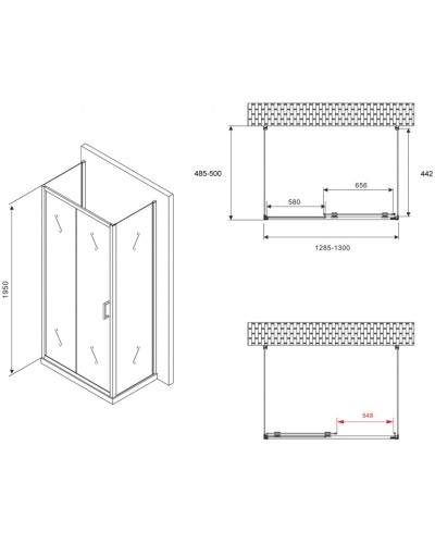 Душевой уголок 130х50 см Abber Schwarzer Diamant AG30130B-S50B-S50B прозрачное