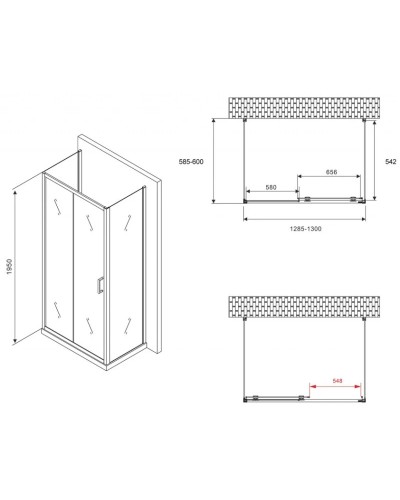 Душевой уголок 130х60 см Abber Schwarzer Diamant AG30130B-S60B-S60B прозрачное