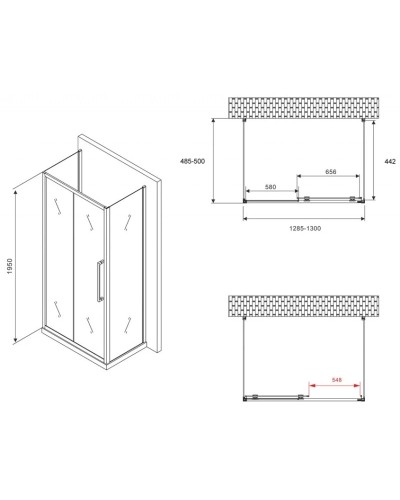 Душевой уголок 130х50 см Abber Schwarzer Diamant AG30130BH-S50B-S50B прозрачное