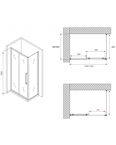 Душевой уголок 130х60 см Abber Schwarzer Diamant AG30130BH-S60B прозрачное