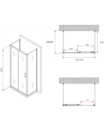 Душевой уголок 140х50 см Abber Schwarzer Diamant AG30140B-S50B-S50B прозрачное