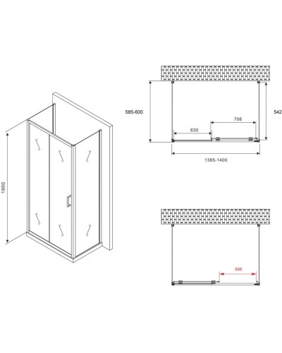 Душевой уголок 140х60 см Abber Schwarzer Diamant AG30140B-S60B-S60B прозрачное