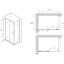 Душевой уголок 140х50 см Abber Schwarzer Diamant AG30140B5-S50B5 прозрачное