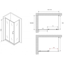 Душевой уголок 140х60 см Abber Schwarzer Diamant AG30140B5-S60B5 прозрачное