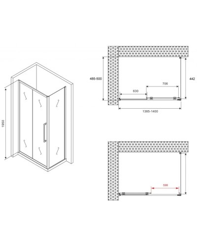 Душевой уголок 140х50 см Abber Schwarzer Diamant AG30140BH-S50B прозрачное