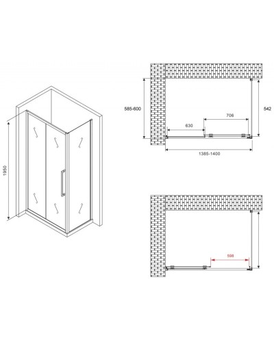 Душевой уголок 140х60 см Abber Schwarzer Diamant AG30140BH-S60B прозрачное