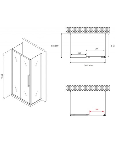 Душевой уголок 140х60 см Abber Schwarzer Diamant AG30140H-S60-S60 прозрачное