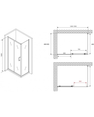 Душевой уголок 150х50 см Abber Schwarzer Diamant AG301505-S505 прозрачное