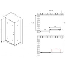 Душевой уголок 150х60 см Abber Schwarzer Diamant AG301505-S605 прозрачное