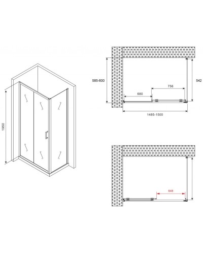 Душевой уголок 150х60 см Abber Schwarzer Diamant AG30150B-S60B прозрачное