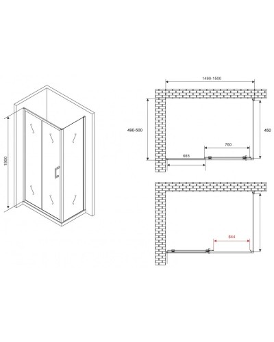 Душевой уголок 150х50 см Abber Schwarzer Diamant AG30150B5-S50B5 прозрачное