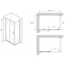 Душевой уголок 150х60 см Abber Schwarzer Diamant AG30150B5-S60B5 прозрачное