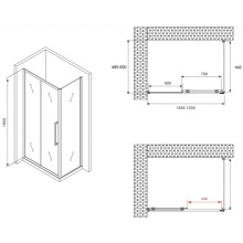 Душевой уголок 150х50 см Abber Schwarzer Diamant AG30150BH-S50B прозрачное