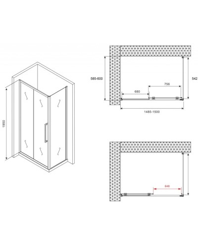 Душевой уголок 150х60 см Abber Schwarzer Diamant AG30150BH-S60B прозрачное