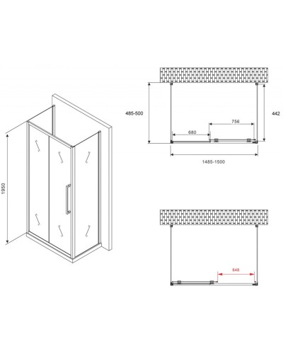 Душевой уголок 150х50 см Abber Schwarzer Diamant AG30150MH-S50M-S50M матовое