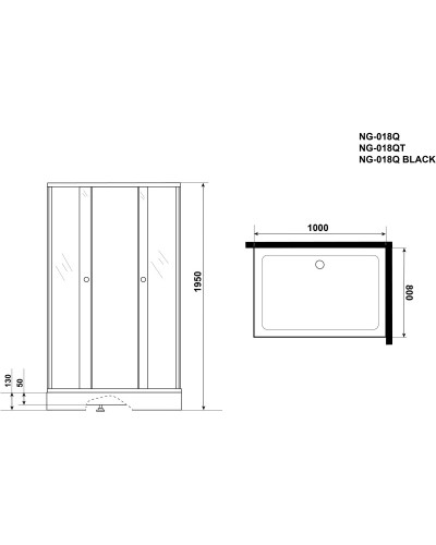 Душевой уголок с поддоном 100х80х195 см Niagara NG-018-14QBLACK интимато