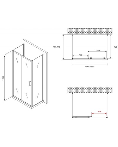 Душевой уголок 160х60 см Abber Schwarzer Diamant AG30160B-S60B-S60B прозрачное