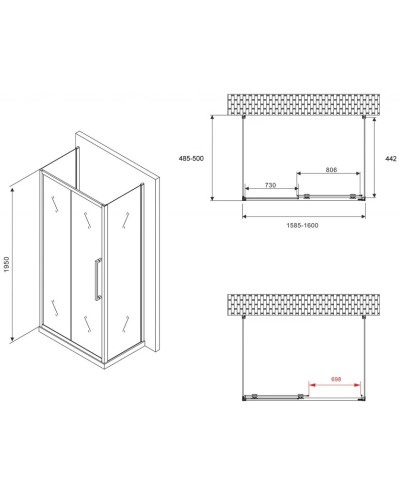 Душевой уголок 160х50 см Abber Schwarzer Diamant AG30160BH-S50B-S50B прозрачное