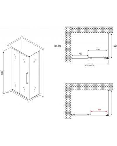 Душевой уголок 160х50 см Abber Schwarzer Diamant AG30160MH-S50M матовое