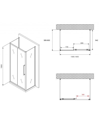 Душевой уголок 160х60 см Abber Schwarzer Diamant AG30160MH-S60M-S60M матовое