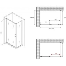 Душевой уголок 170х50 см Abber Schwarzer Diamant AG30170B-S50B прозрачное