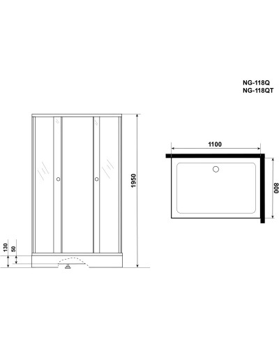 Душевой уголок с поддоном 110х80х195 см Niagara NG-118-14QT тонированное
