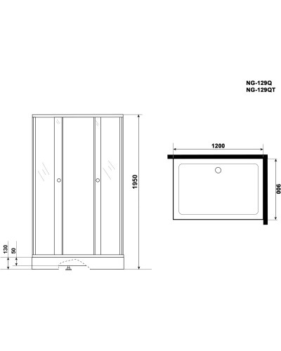 Душевой уголок с поддоном 120х90х195 см Niagara NG-129-14QT тонированное