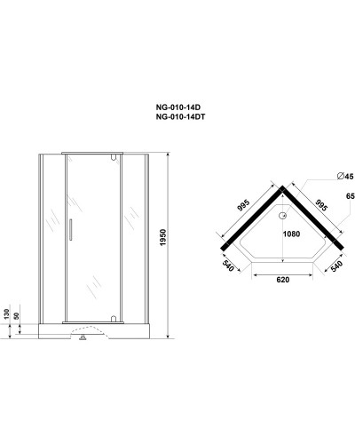 Душевой уголок с поддоном 100х100х195 см Niagara NG-010-14D прозрачное