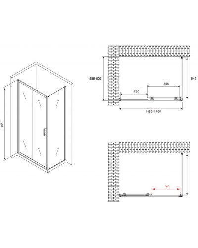 Душевой уголок 170х60 см Abber Schwarzer Diamant AG30170B-S60B прозрачное