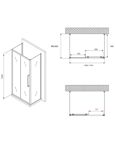 Душевой уголок 170х60 см Abber Schwarzer Diamant AG30170BH-S60B-S60B прозрачное
