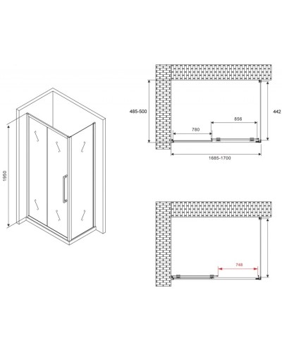 Душевой уголок 170х50 см Abber Schwarzer Diamant AG30170H-S50 прозрачное