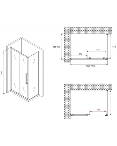 Душевой уголок 170х60 см Abber Schwarzer Diamant AG30170H-S60 прозрачное
