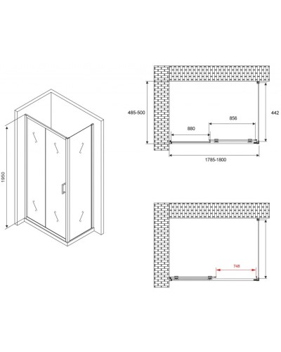 Душевой уголок 180х50 см Abber Schwarzer Diamant AG30180B-S50B прозрачное